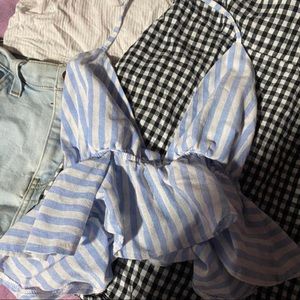 striped blue and white crop top
